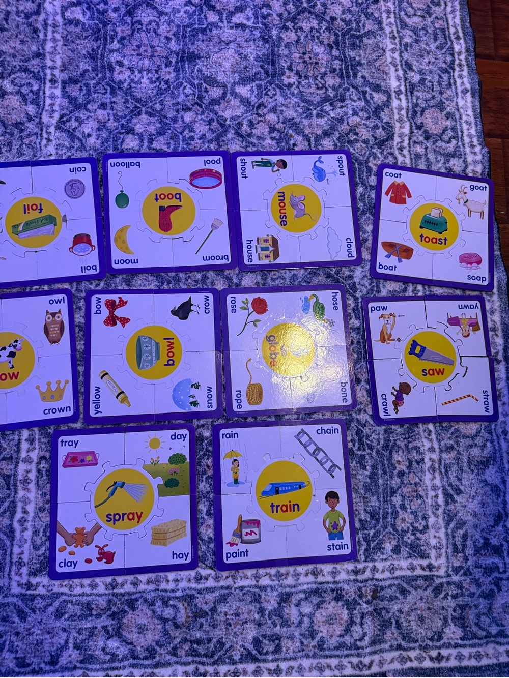 Children's Purple Phonics Puzzle Cards - Early Reading Game
